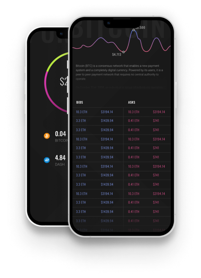 Two screenshots of the mobile app BitAlarm